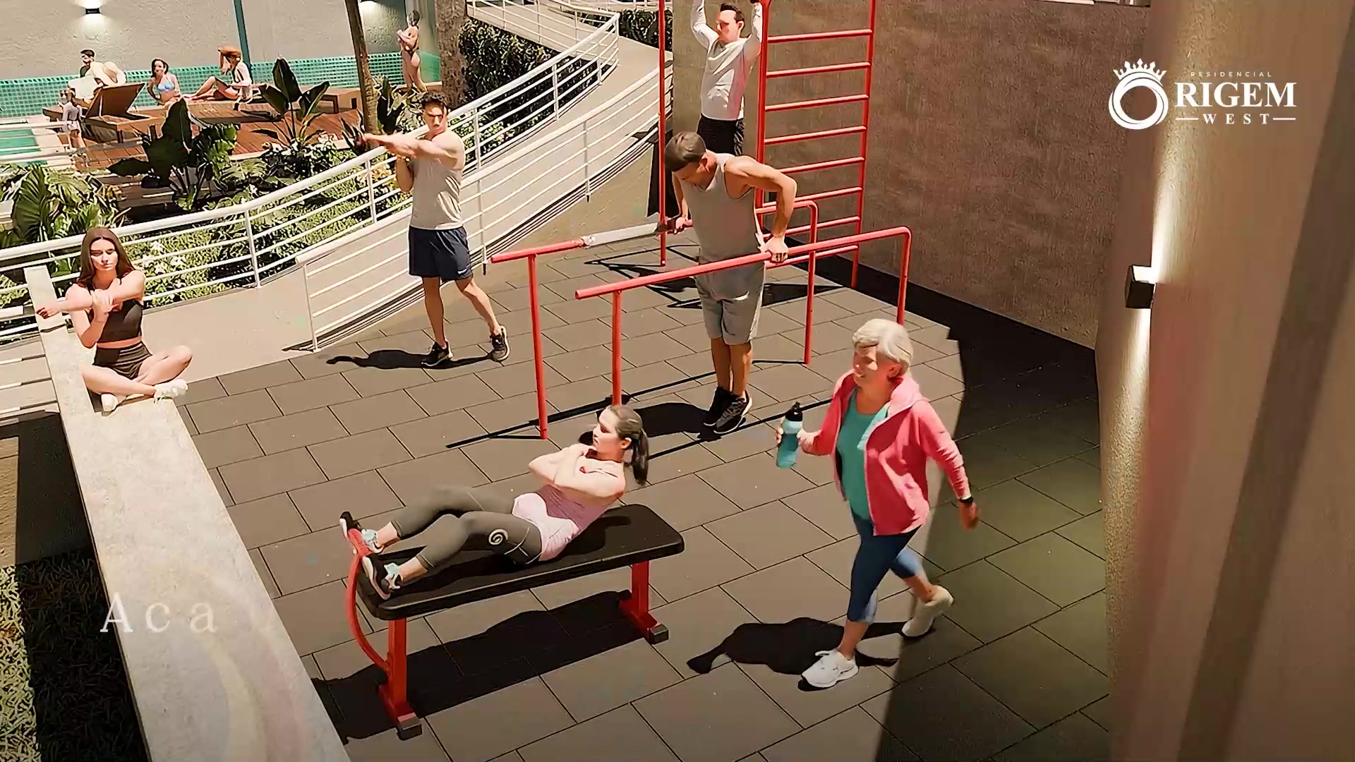 Render da academia ao ar livre do condomínio
