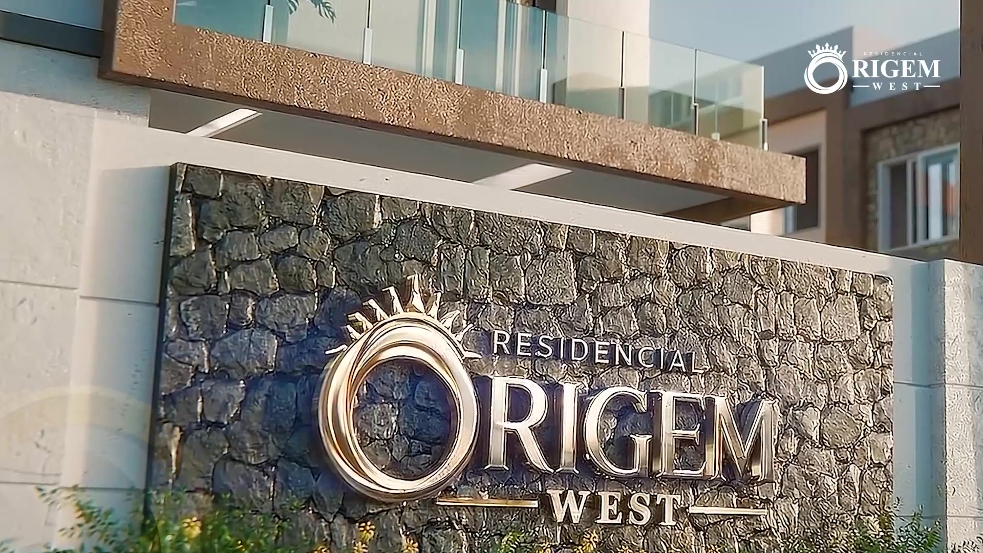 Render da fachada e entrada do Residencial Origem West
